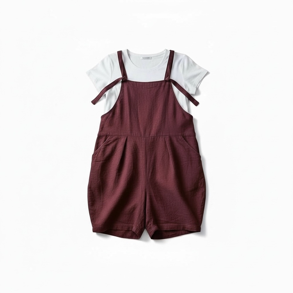 Copper Union Linen Blend  Burgundy One Piece Overall Shorterall Size 1 or L